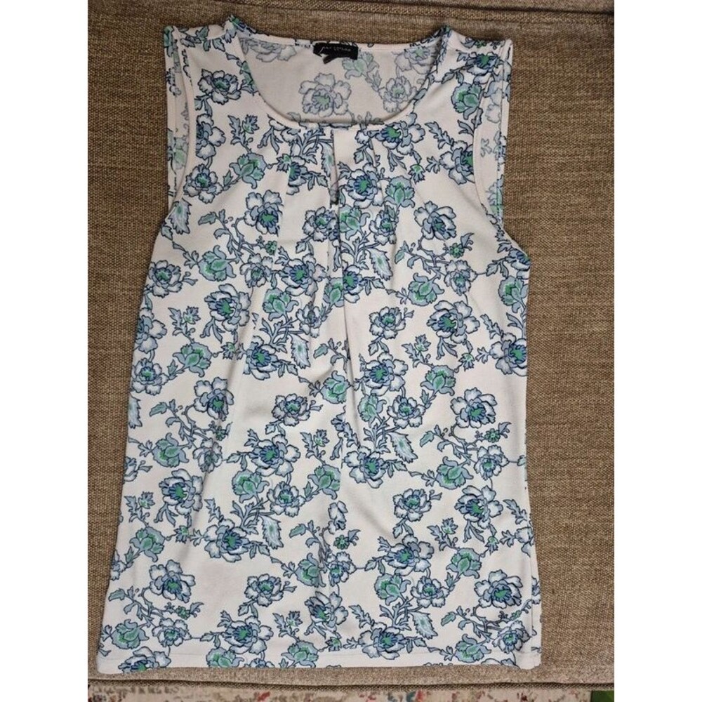 Ann Taylor Floral Pleated Sleeveless Tank Top